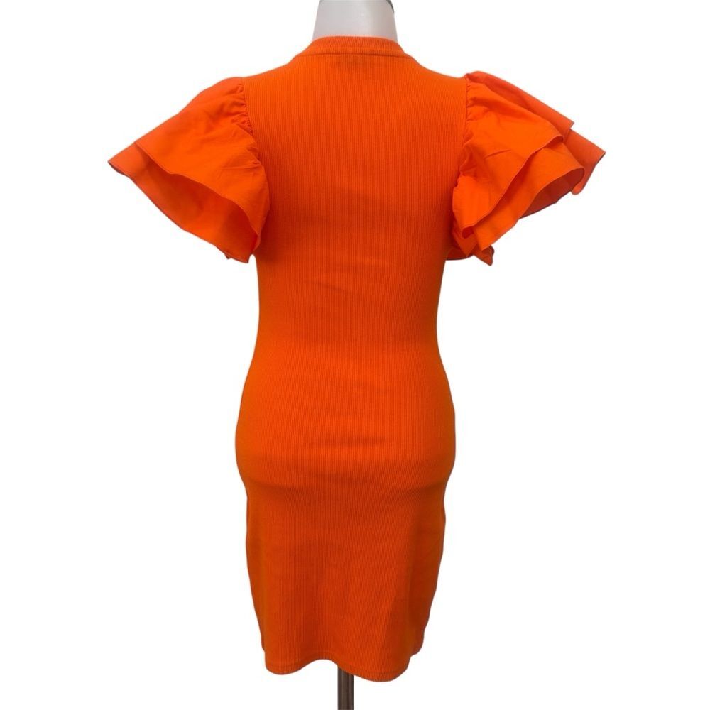 Zara Orange Ruffled Rib Dress Size Small - Picture 3 of 6